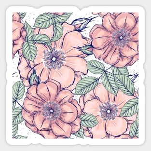 Poppy flower  illustration pattern salmon colour and light green Sticker